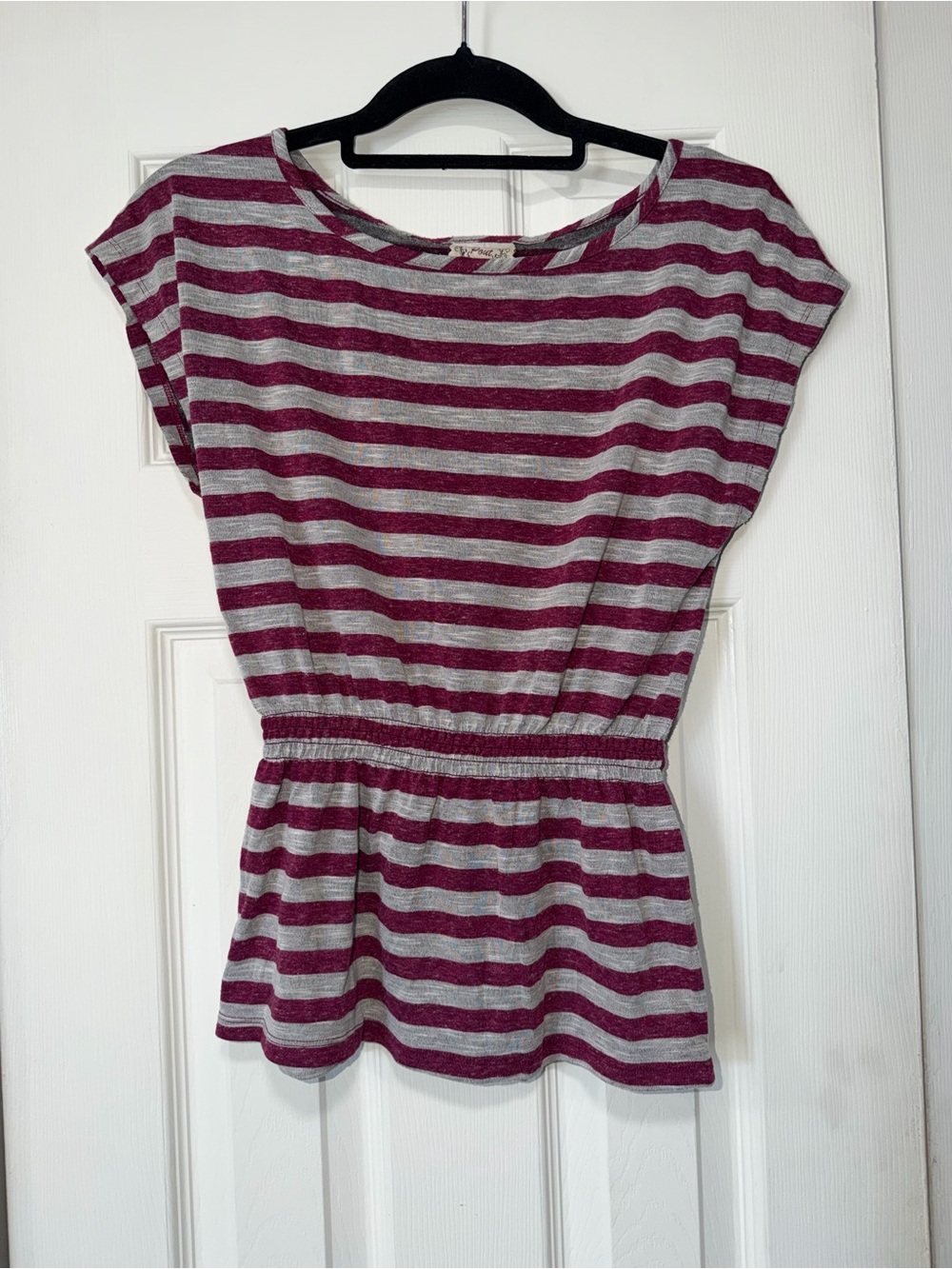 Pout Maroon and Gray Striped Short-Sleeve Tunic
